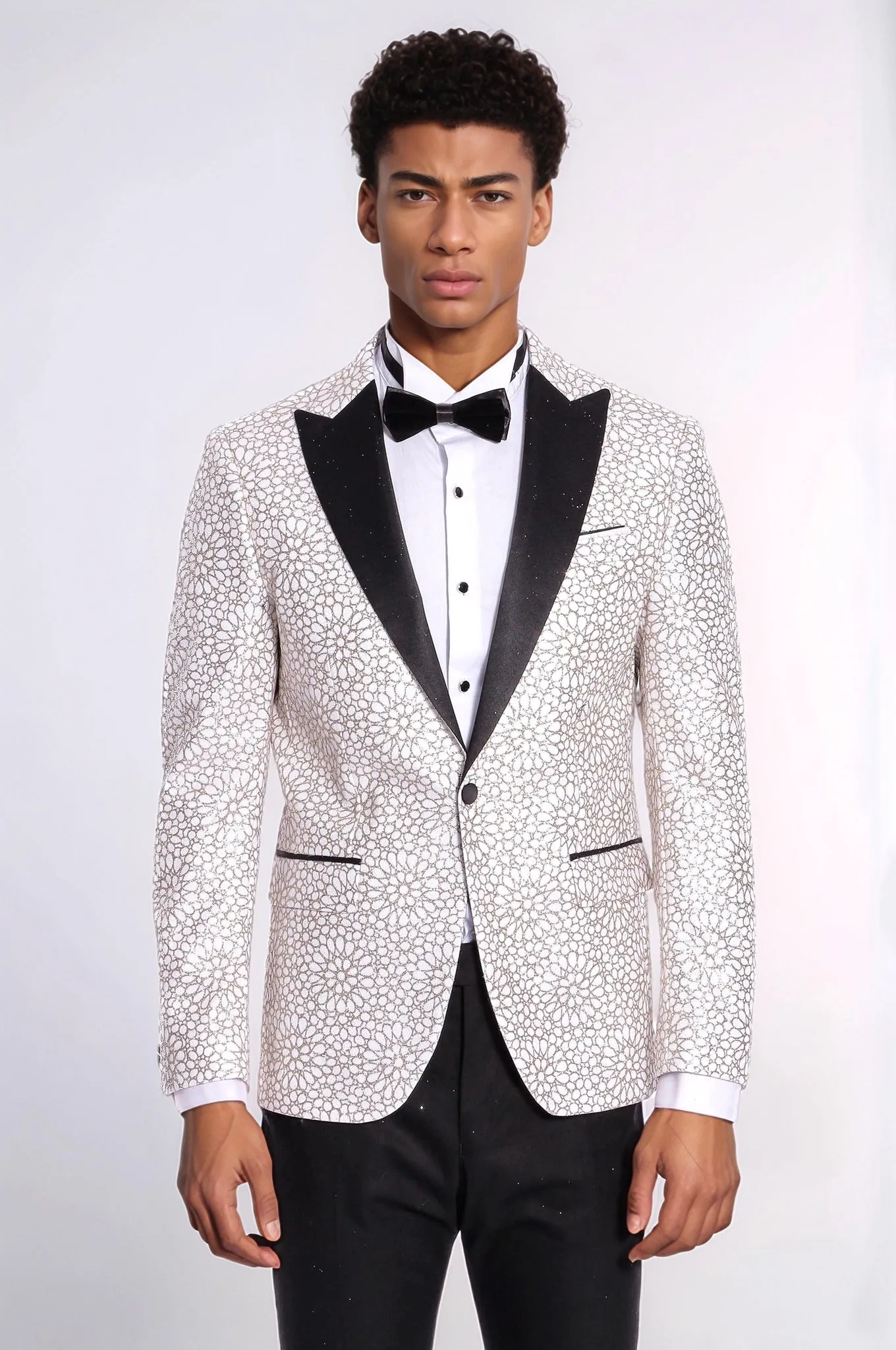 Flower Embroidered Pattern White Men Prom Blazer - Wessi