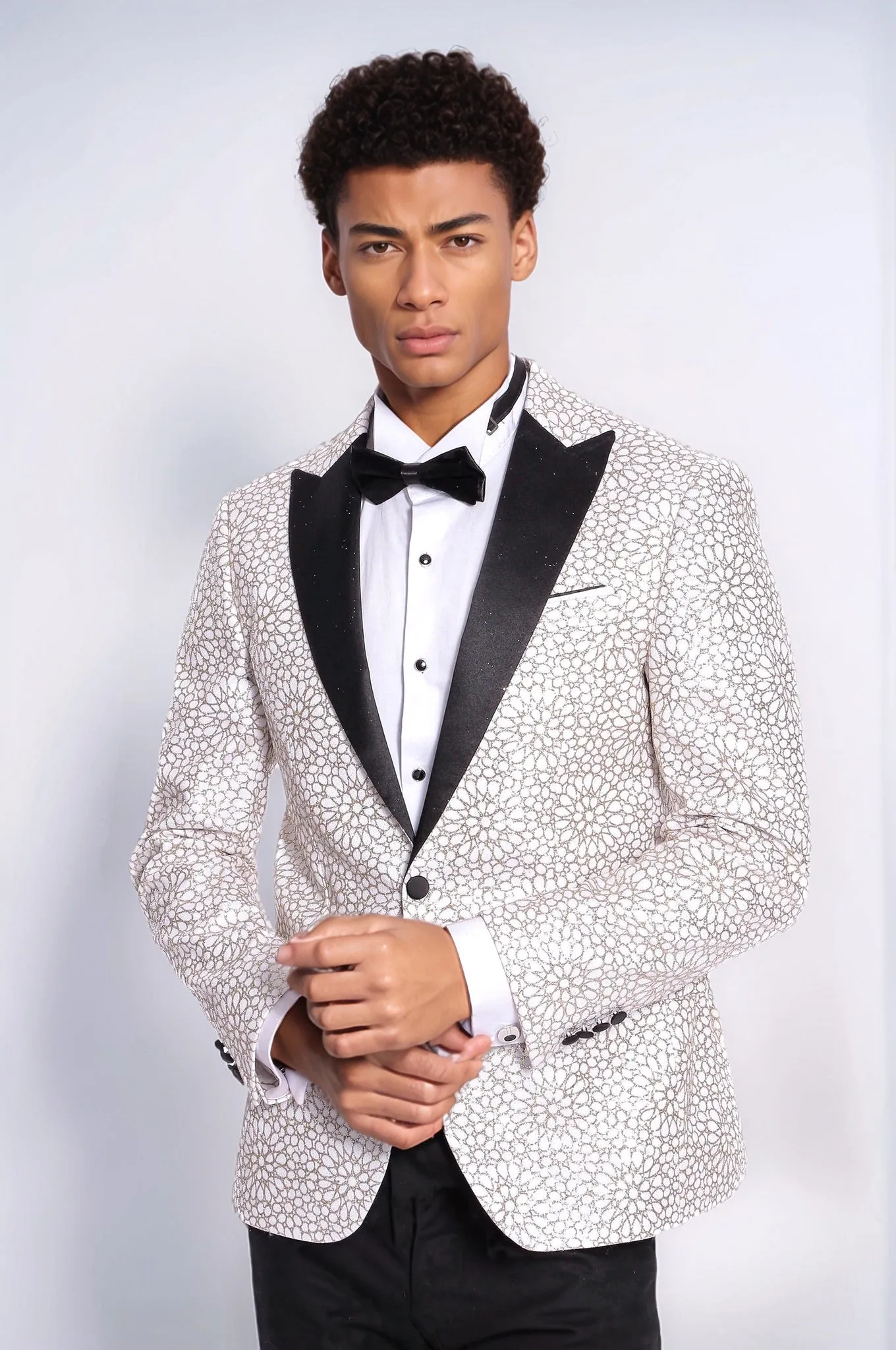 Flower Embroidered Pattern White Men Prom Blazer - Wessi