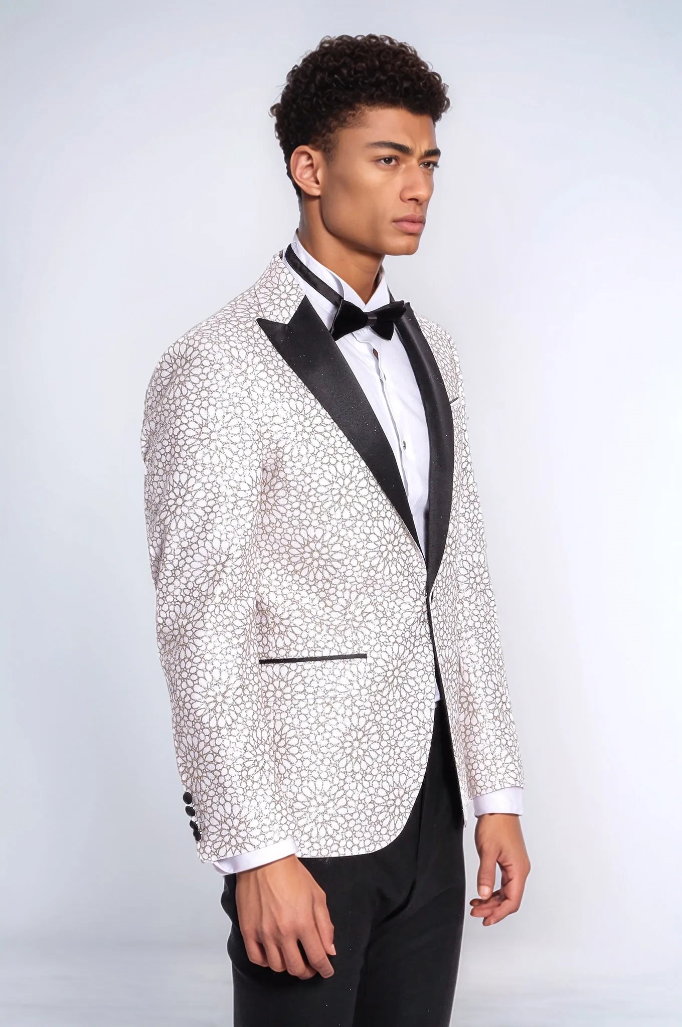 Flower Embroidered Pattern White Men Prom Blazer - Wessi