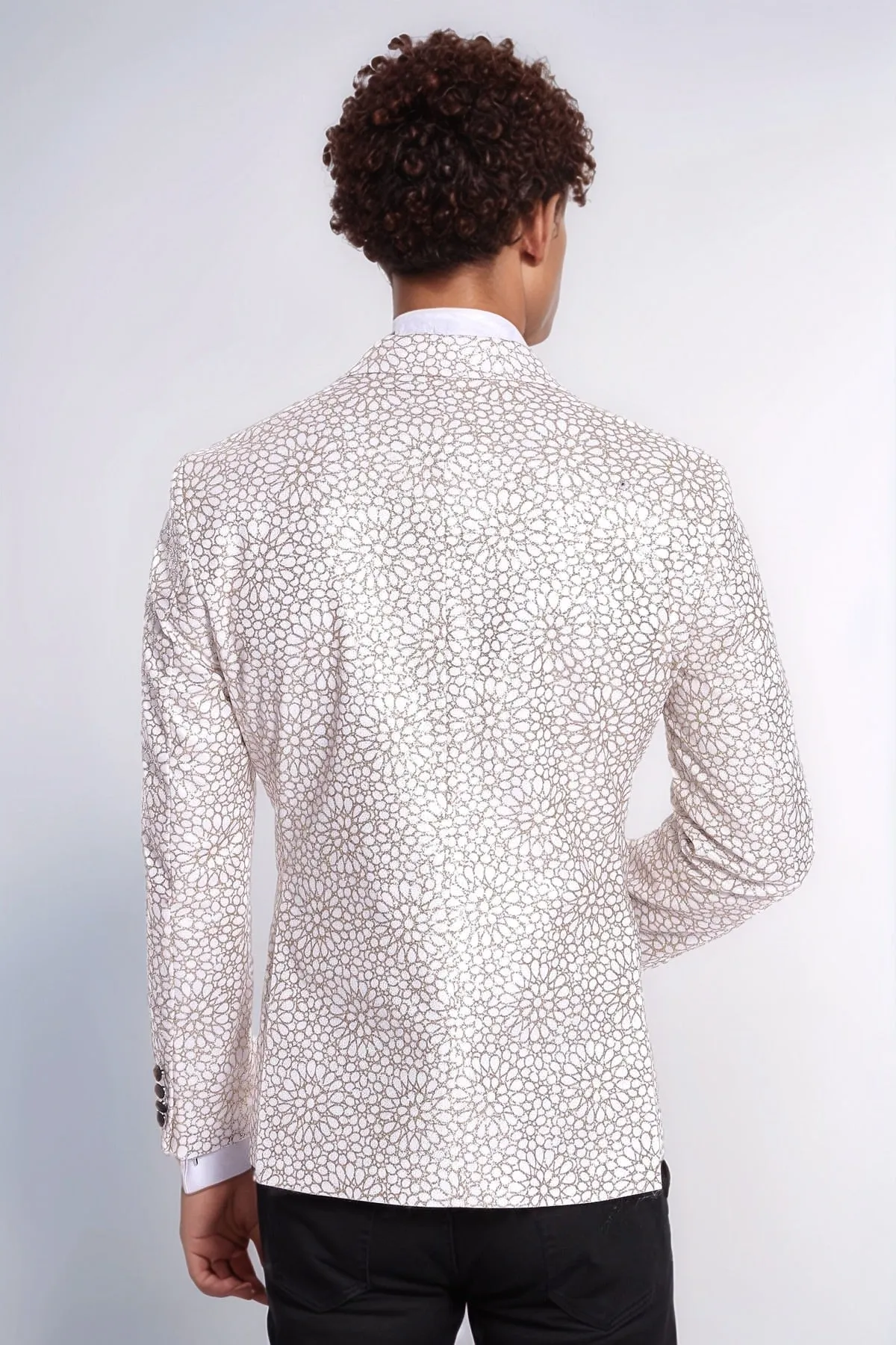 Flower Embroidered Pattern White Men Prom Blazer - Wessi