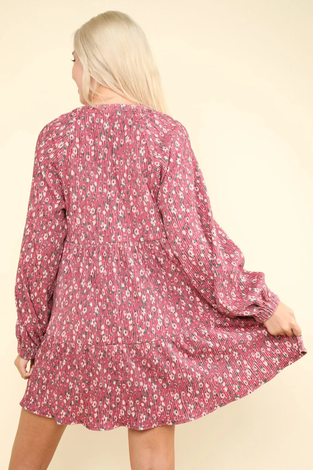 Flower Printed Velvet Babydoll Mini Dress