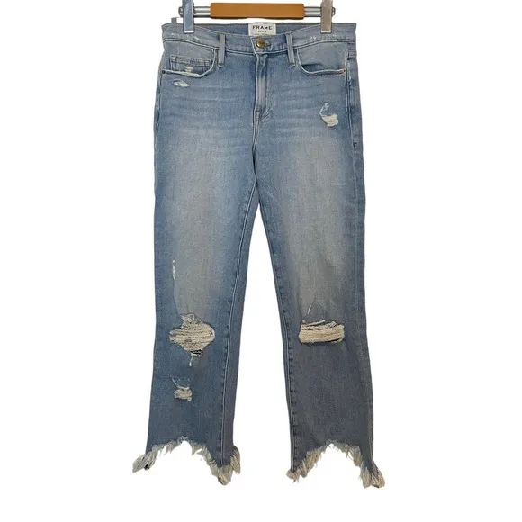 FRAME Jeans Le Nouveau Straight Raw Edge Distressed Cropped Size 27