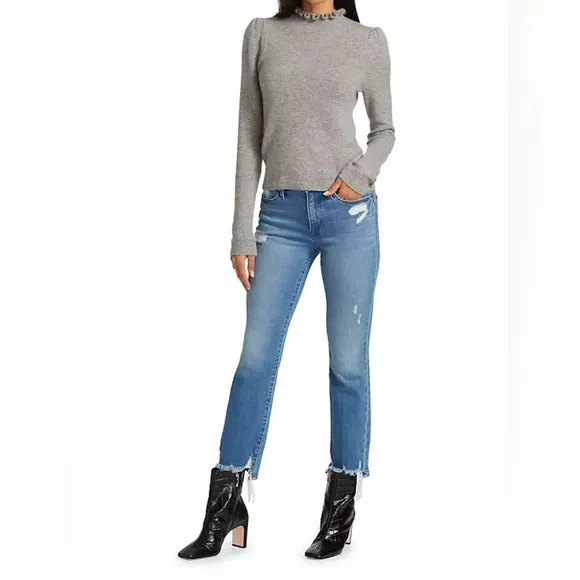 FRAME Jeans Le Nouveau Straight Raw Edge Distressed Cropped Size 27
