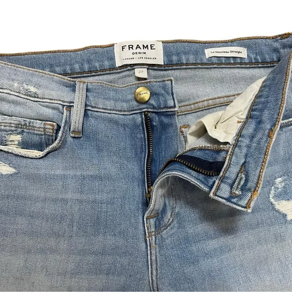 FRAME Jeans Le Nouveau Straight Raw Edge Distressed Cropped Size 27