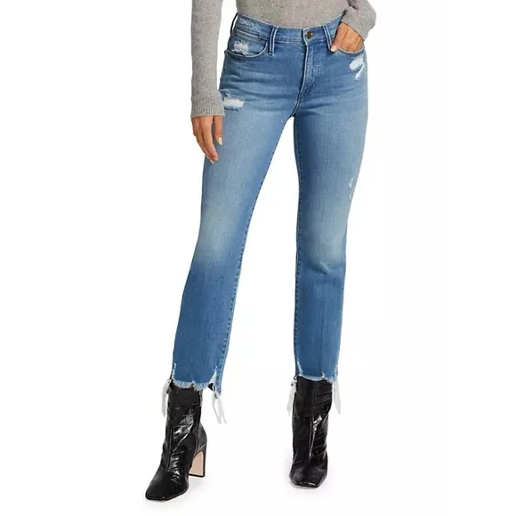 FRAME Jeans Le Nouveau Straight Raw Edge Distressed Cropped Size 27