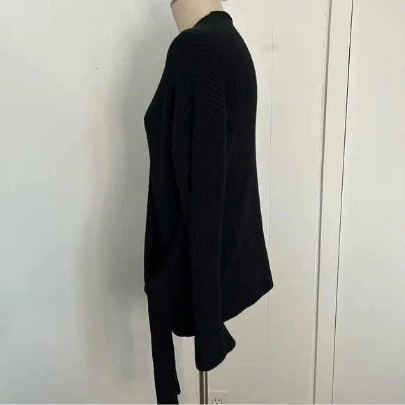 Free People Ribbed Wrap Cardi Cardigan Open Sweater Small Black