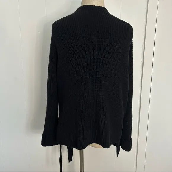 Free People Ribbed Wrap Cardi Cardigan Open Sweater Small Black