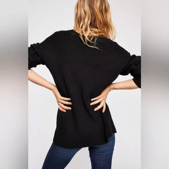 Free People Ribbed Wrap Cardi Cardigan Open Sweater Small Black