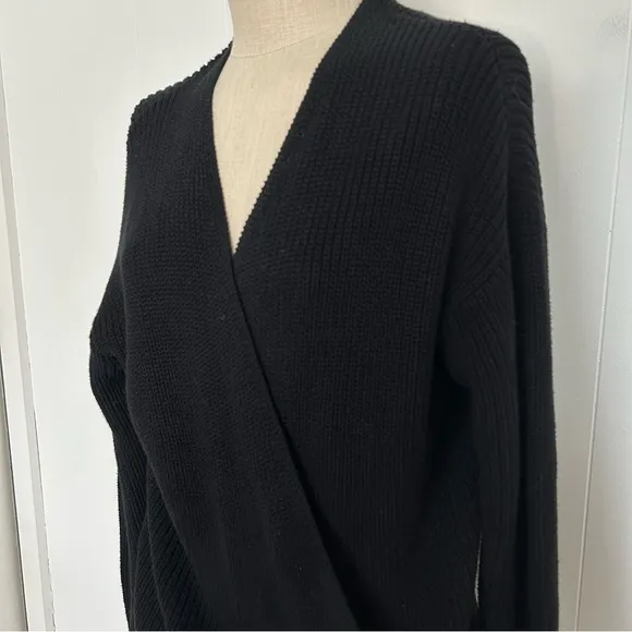 Free People Ribbed Wrap Cardi Cardigan Open Sweater Small Black