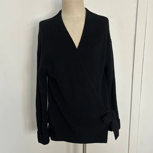 Free People Ribbed Wrap Cardi Cardigan Open Sweater Small Black