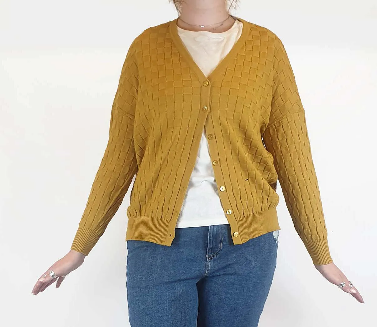 FROM mustard 100% merino wool criss cross knit cardigan size 12