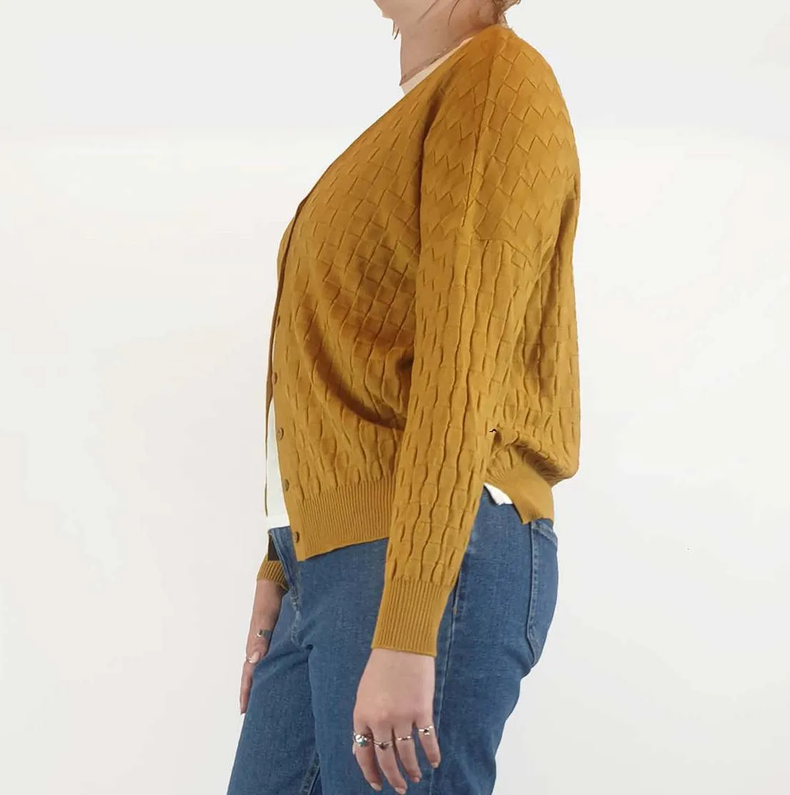 FROM mustard 100% merino wool criss cross knit cardigan size 12