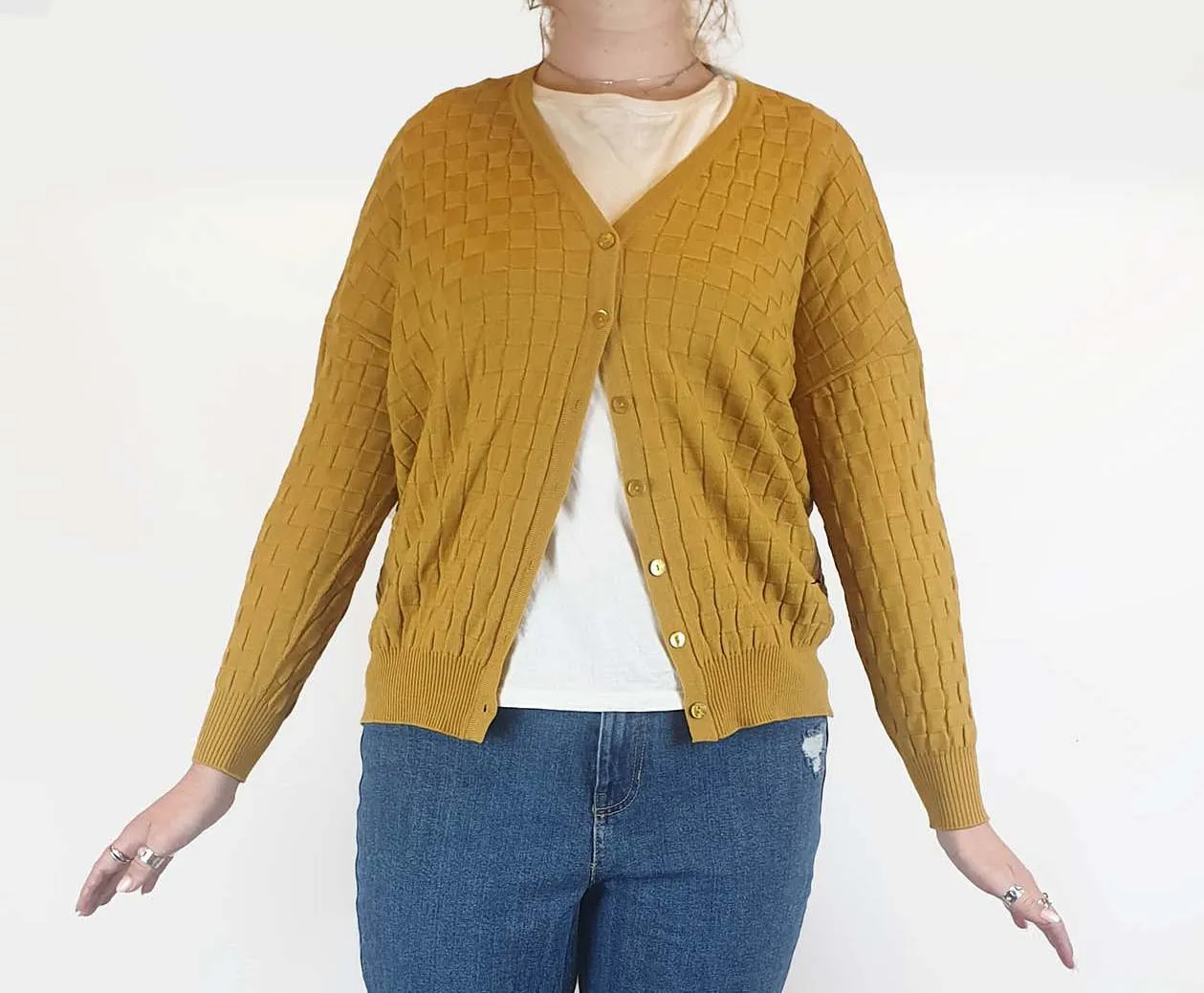 FROM mustard 100% merino wool criss cross knit cardigan size 12