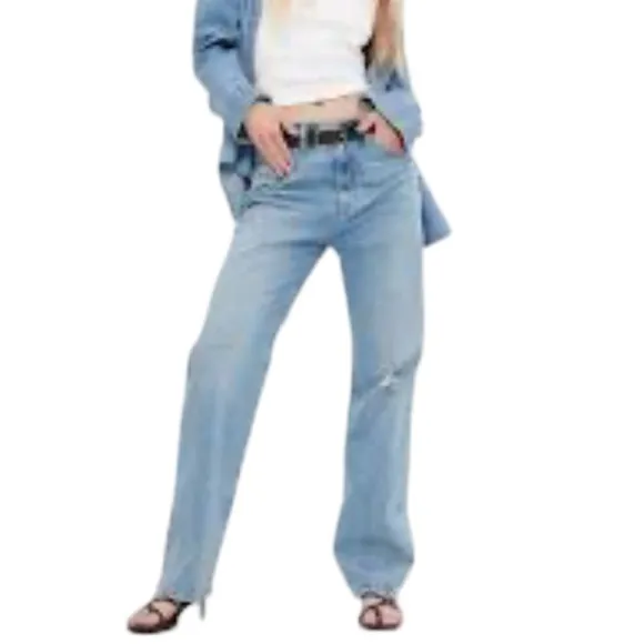 GAP High Rise '90s Loose Blue Denim Jeans in Vintage Light Wash Size 28