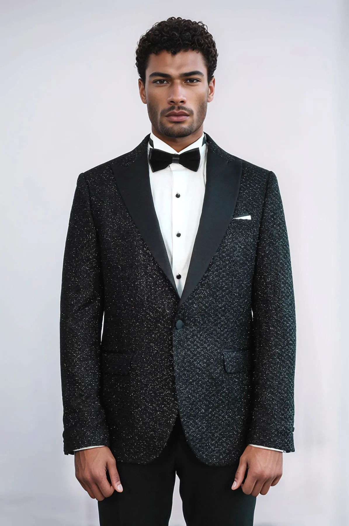 Gingham Patterned Glitter Black Men Prom Blazer - Wessi