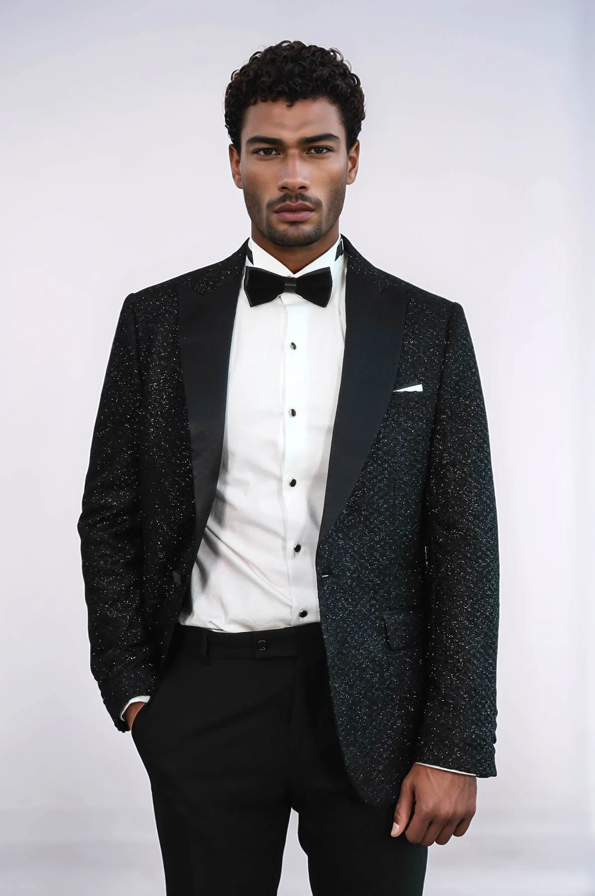 Gingham Patterned Glitter Black Men Prom Blazer - Wessi
