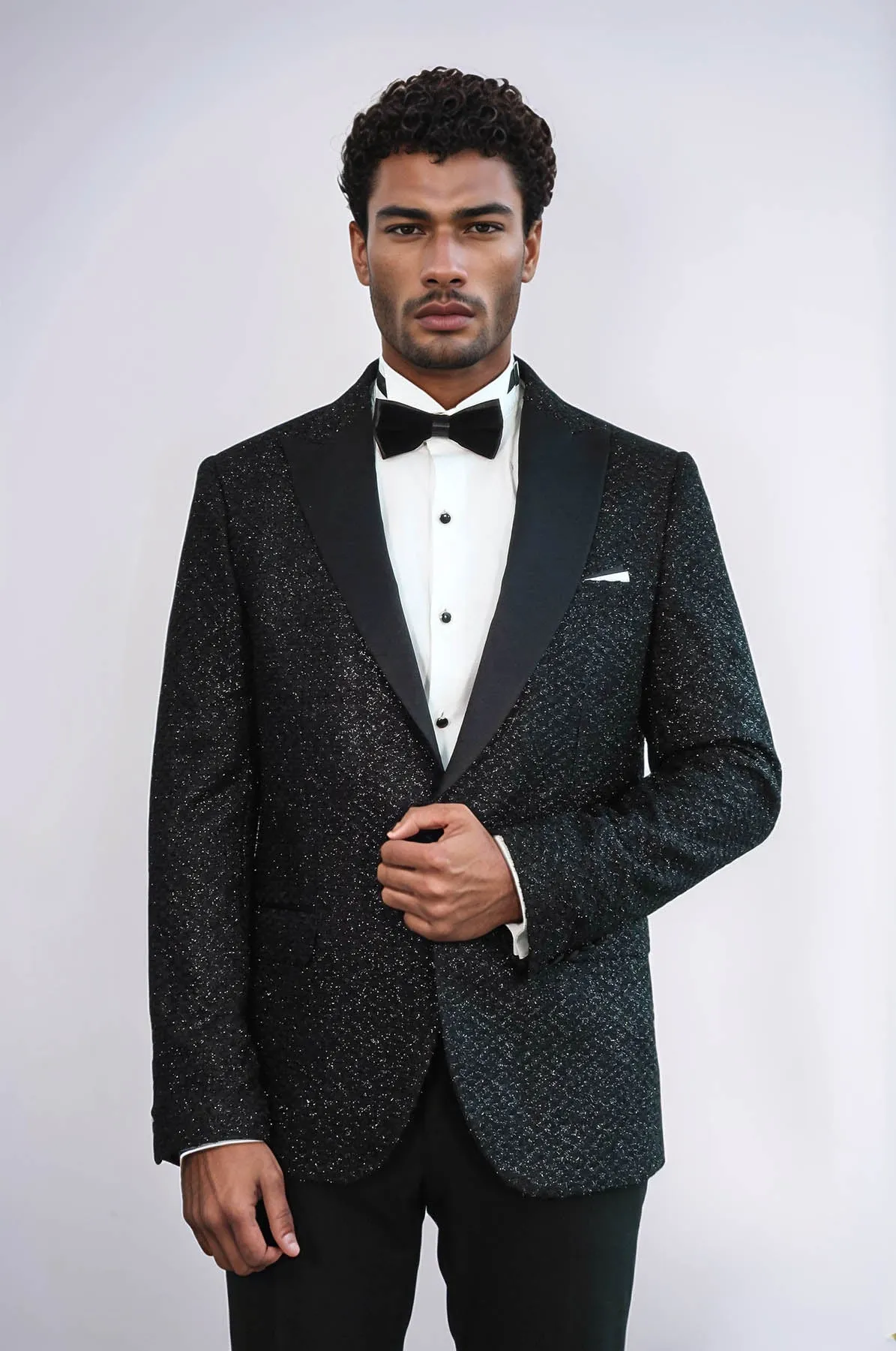 Gingham Patterned Glitter Black Men Prom Blazer - Wessi