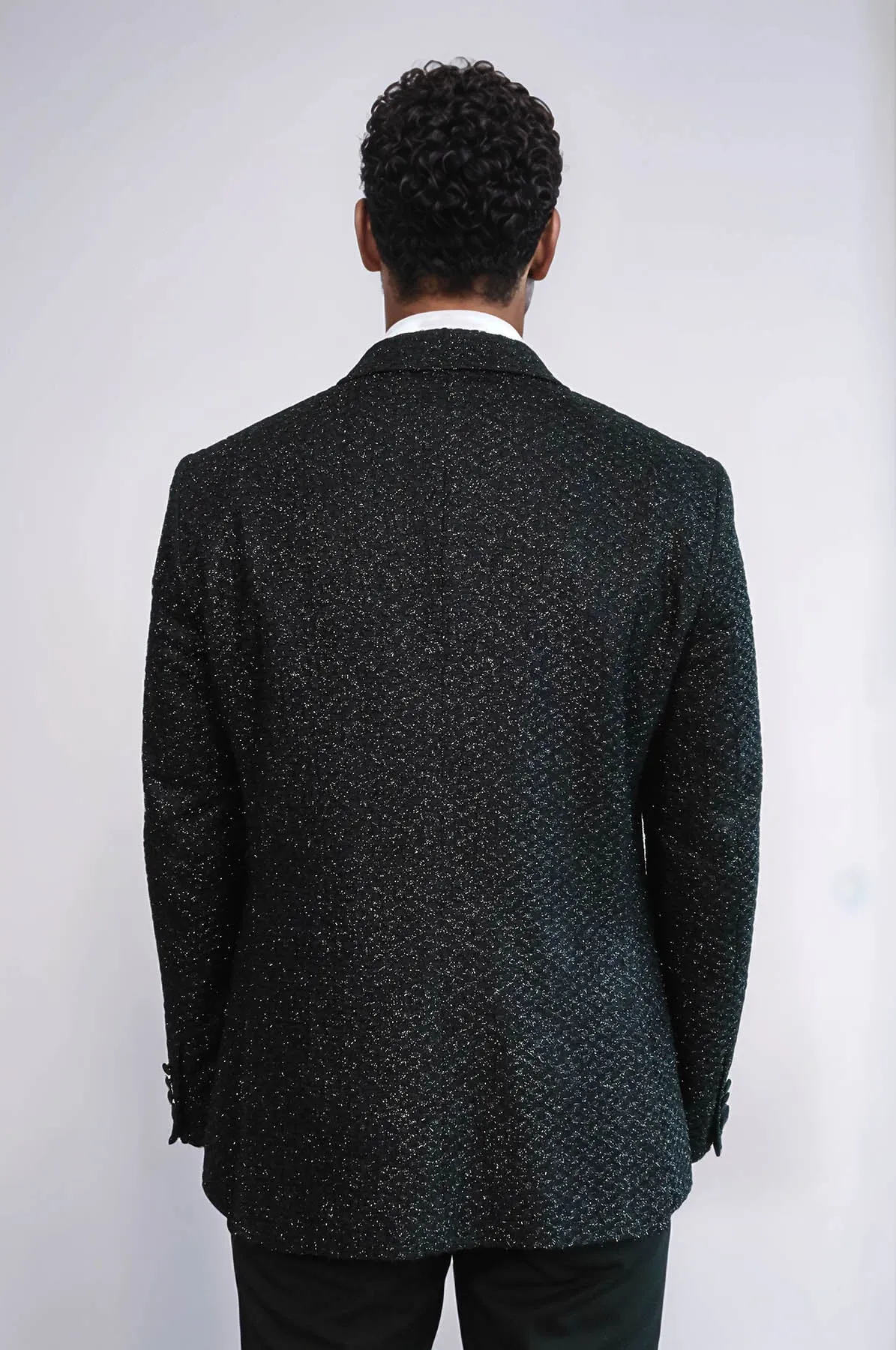 Gingham Patterned Glitter Black Men Prom Blazer - Wessi