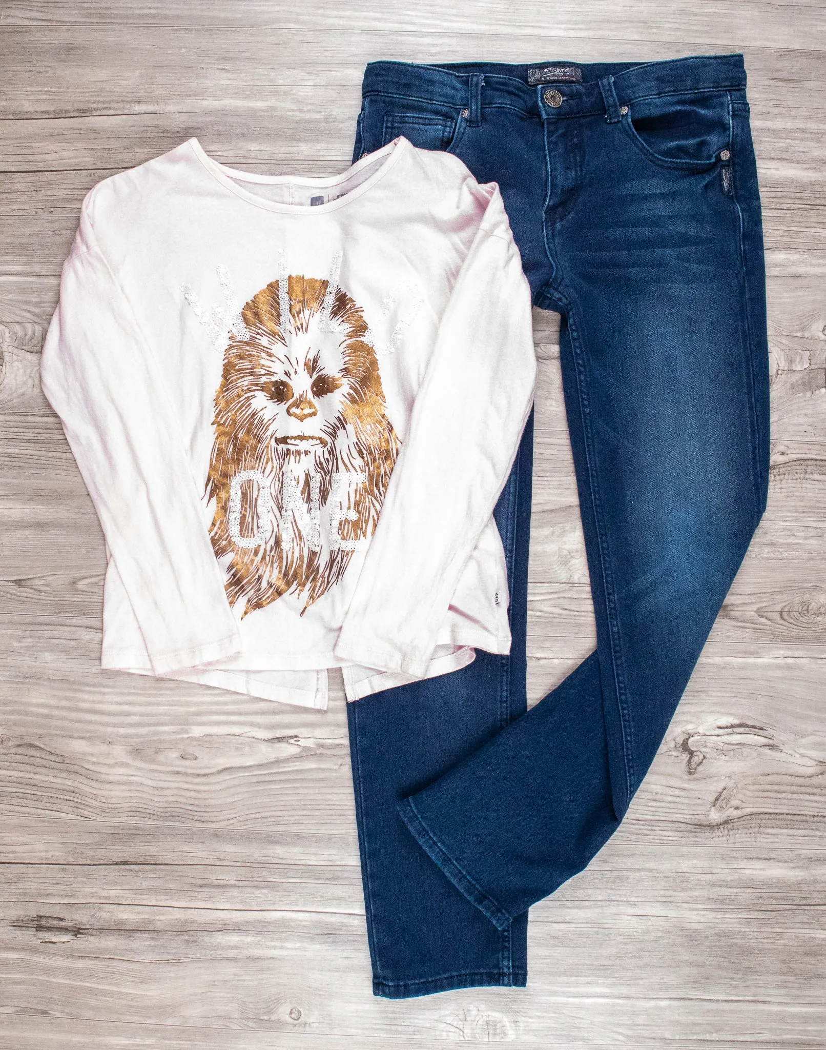 GIRL SIZE 14 YEARS - SILVER JEANS / STAR WARS, 2 Piece Mix N Match Outfit EUC B21