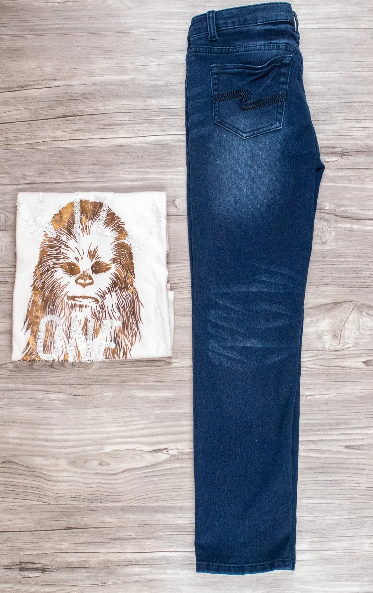 GIRL SIZE 14 YEARS - SILVER JEANS / STAR WARS, 2 Piece Mix N Match Outfit EUC B21