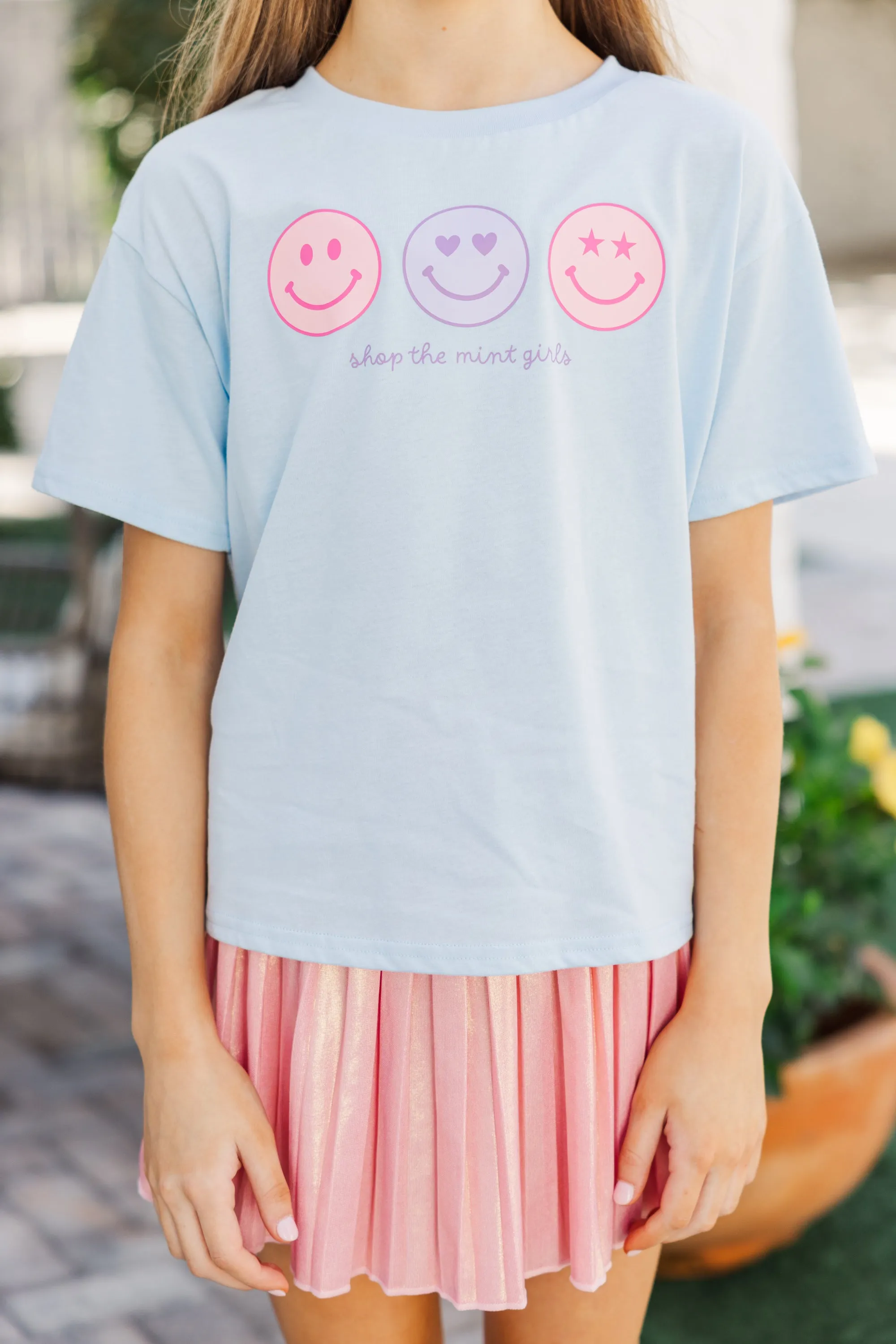 Girls: Always Smile Light Blue Graphic Tee