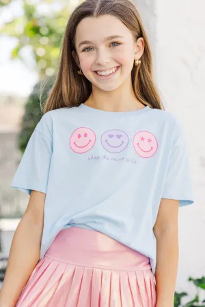 Girls: Always Smile Light Blue Graphic Tee