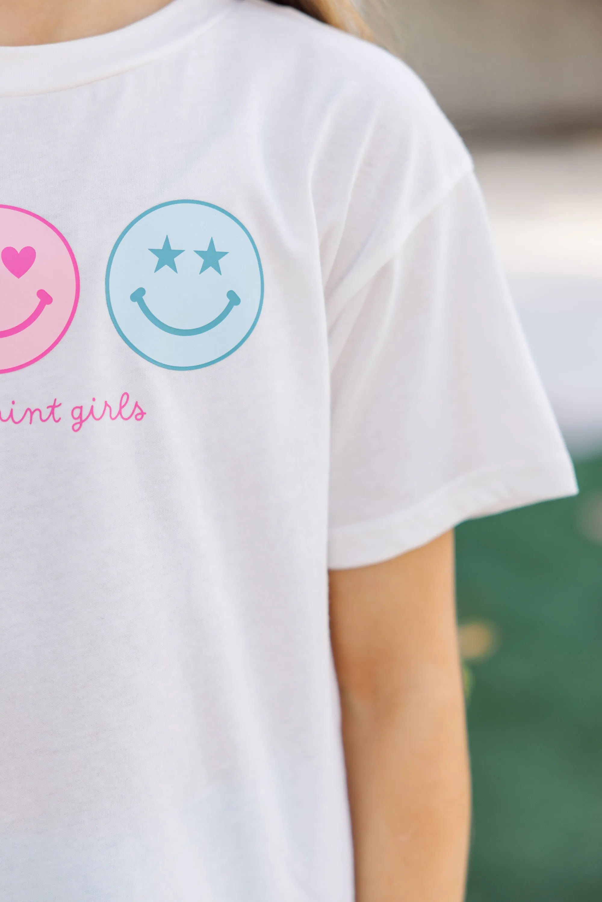 Girls: Always Smile White Graphic Tee