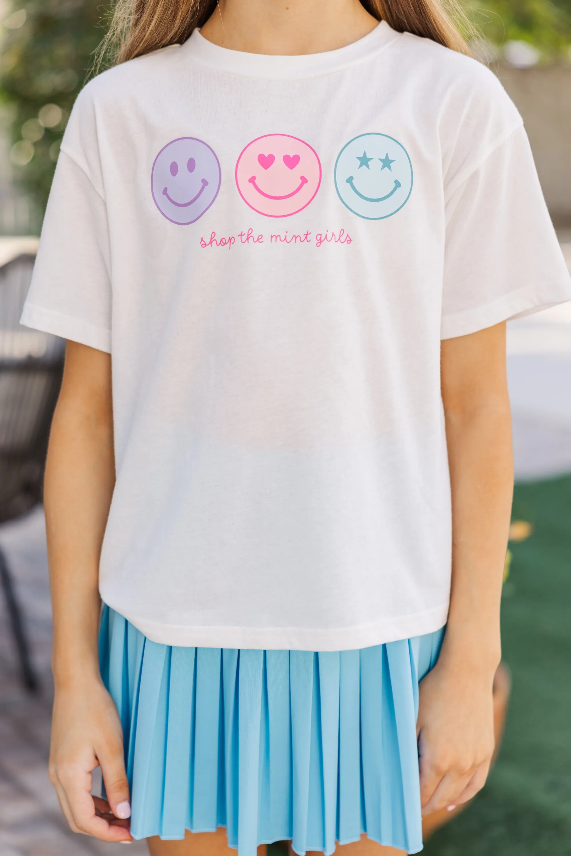 Girls: Always Smile White Graphic Tee