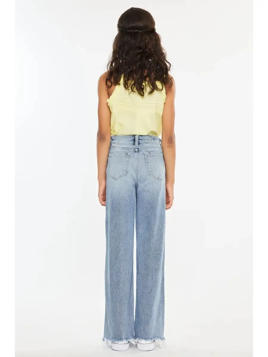 Girls Raw Hem Wide Leg Jean