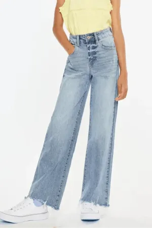 Girls Raw Hem Wide Leg Jean