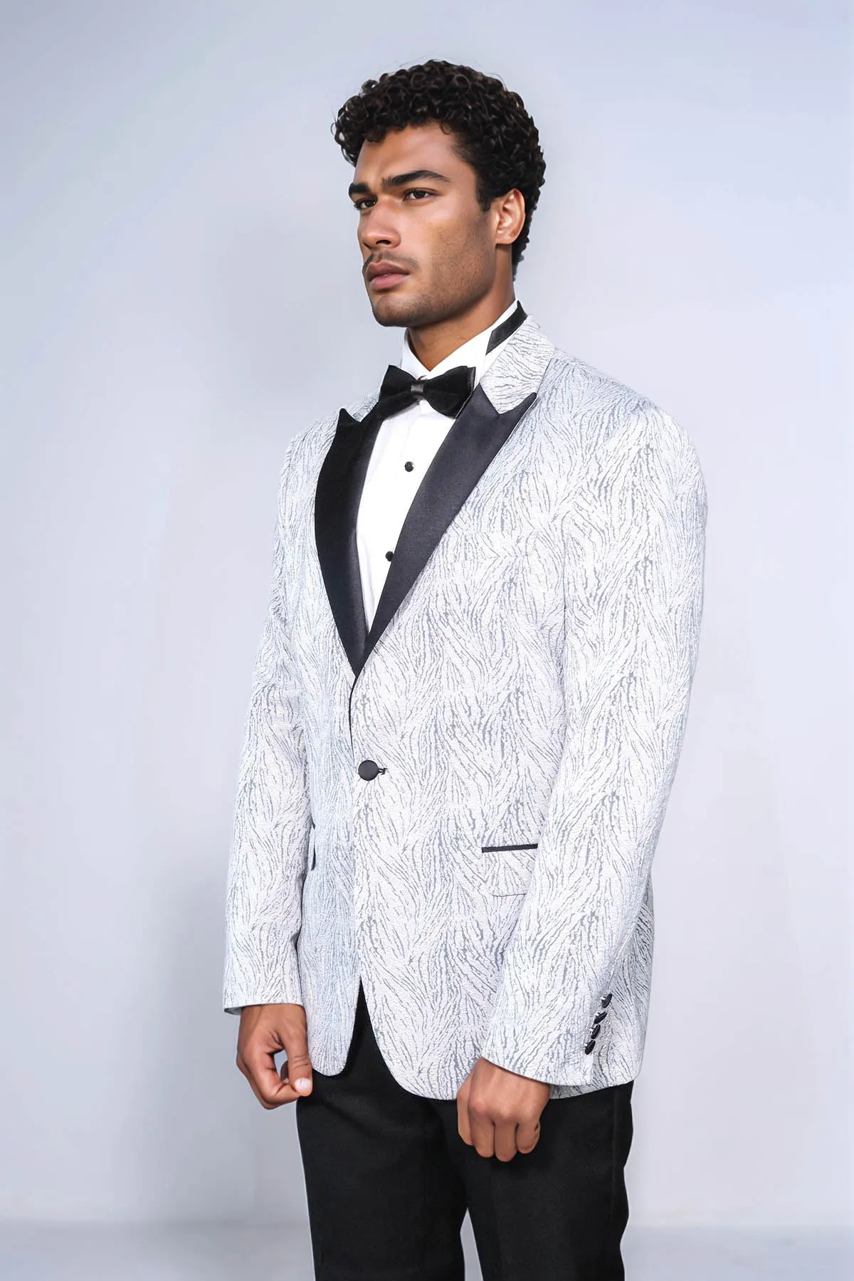 Glittery Patterned Light Blue Men Prom Blazer - Wessi