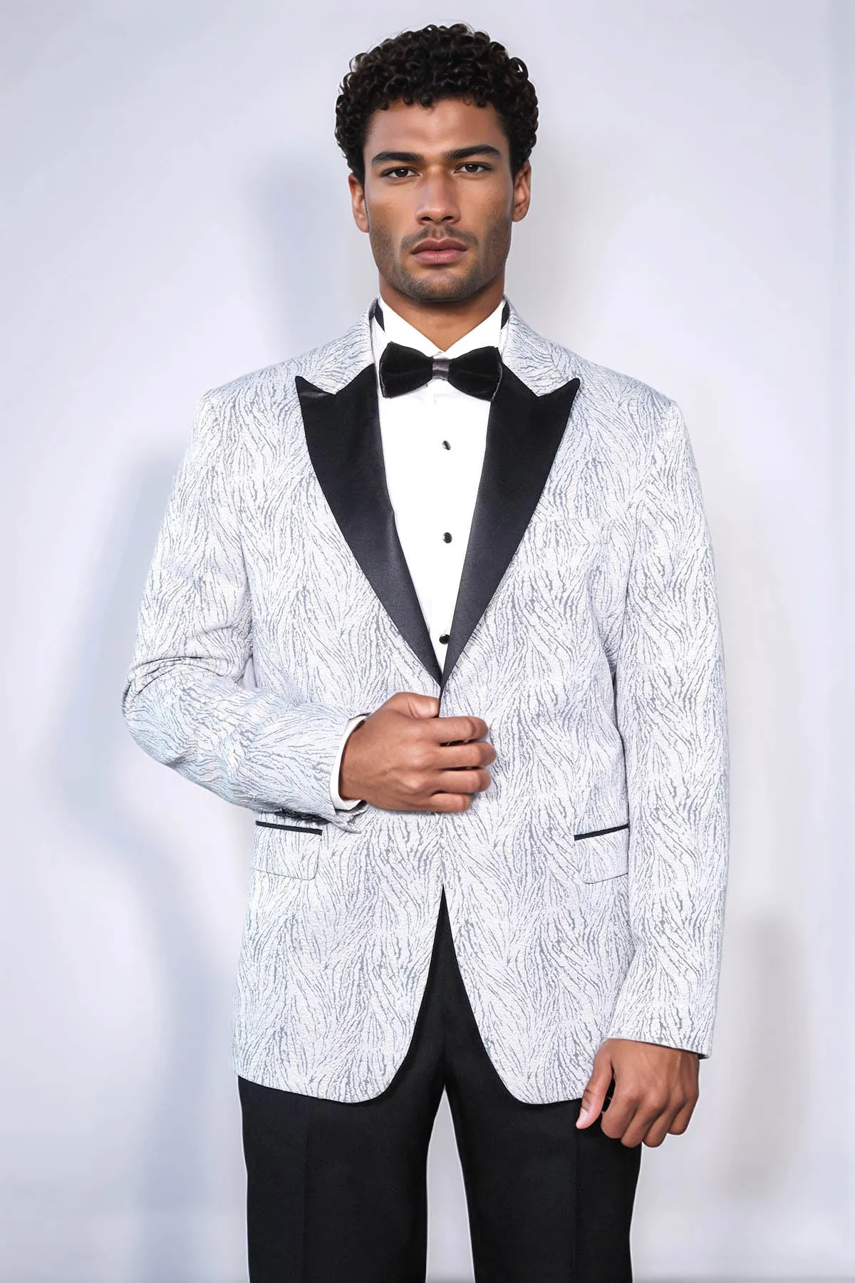Glittery Patterned Light Blue Men Prom Blazer - Wessi
