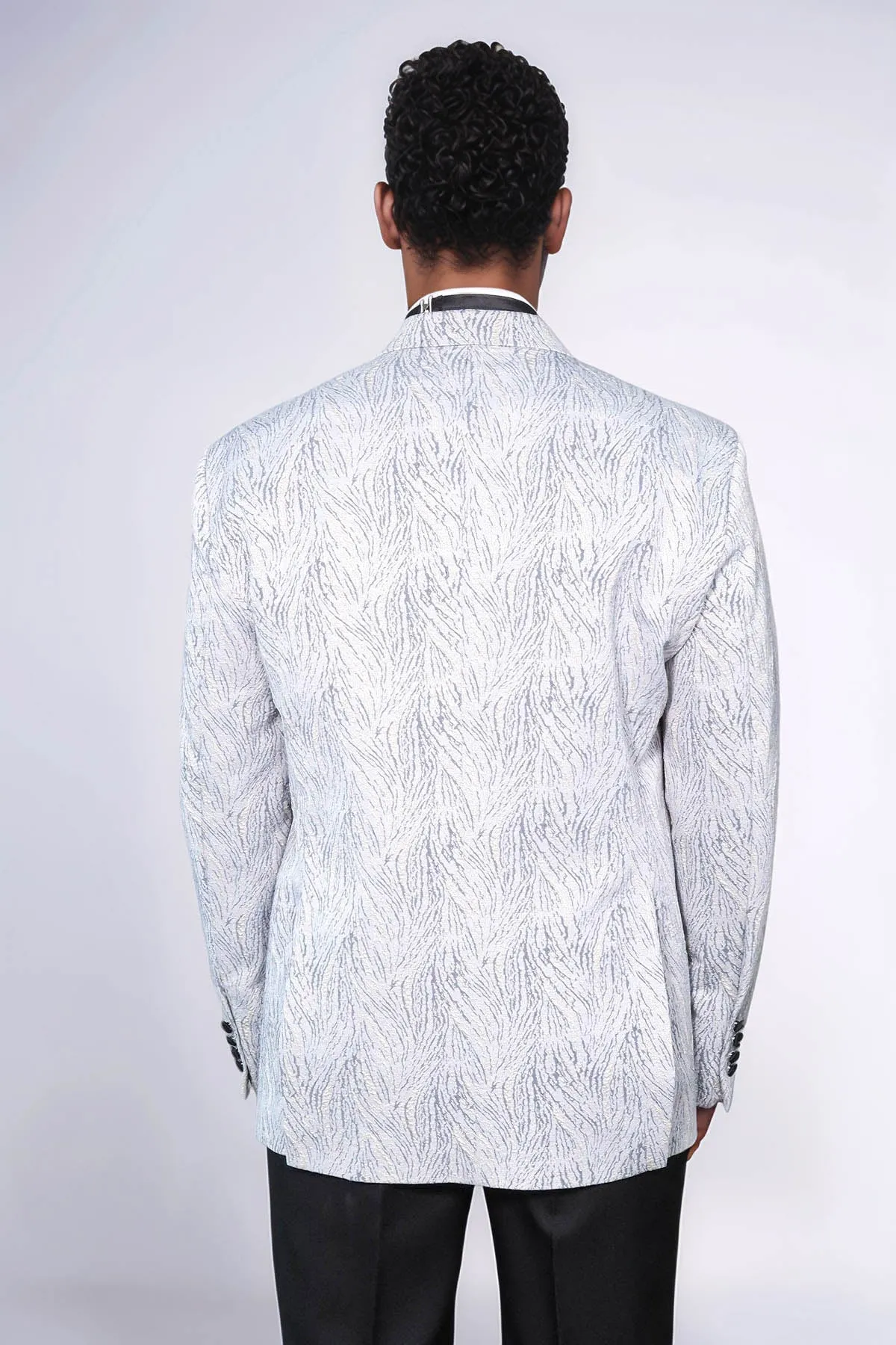 Glittery Patterned Light Blue Men Prom Blazer - Wessi