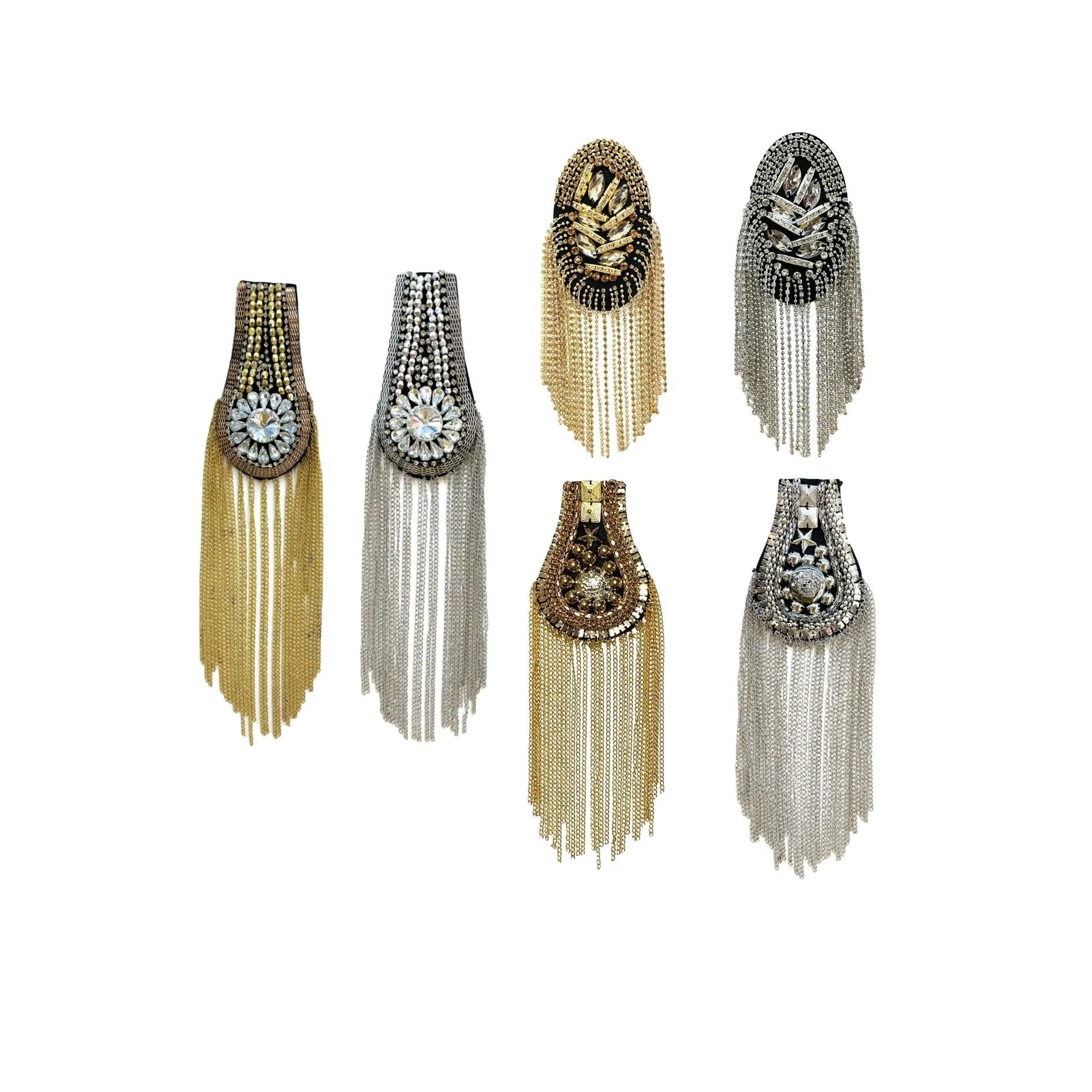 Gold and Silver Beaded Crystal Shoulder Patches 6 Pack