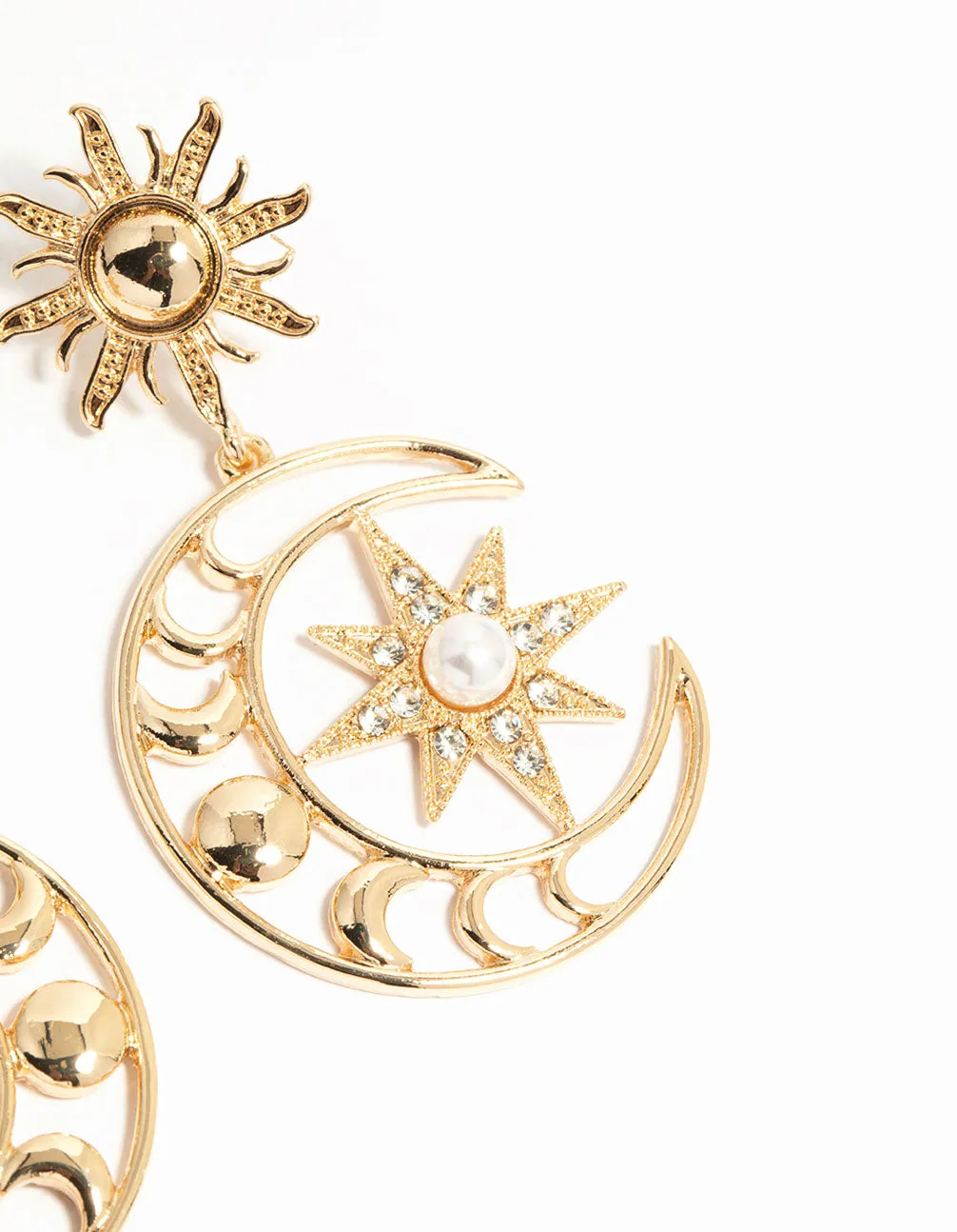 Gold Celestial Sun Drop Earrings