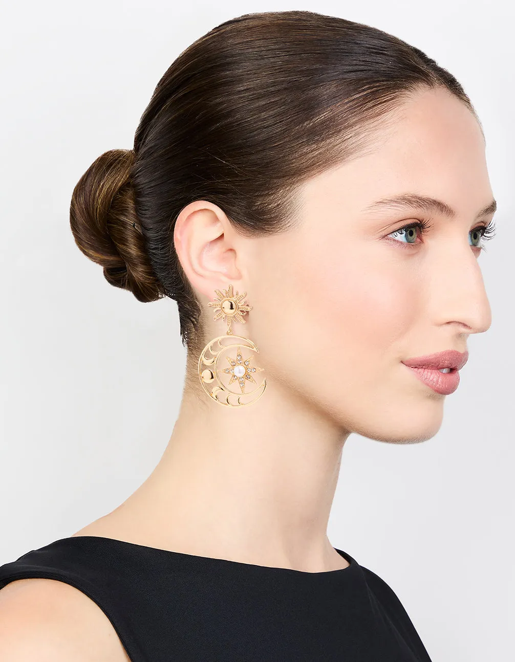 Gold Celestial Sun Drop Earrings