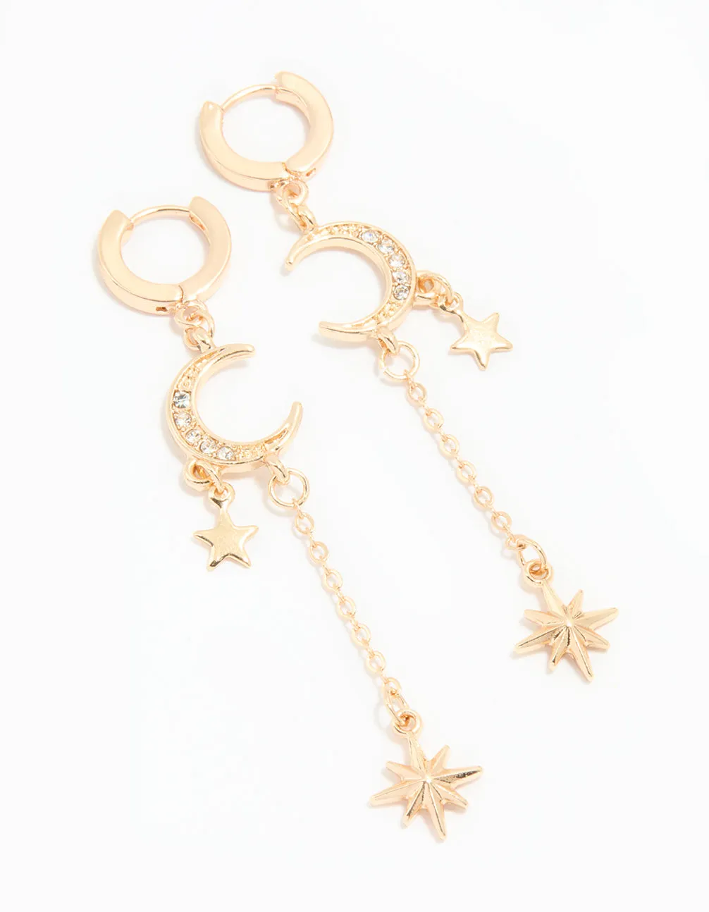 Gold Diamante Celestial Chain Drop Huggie Earrings