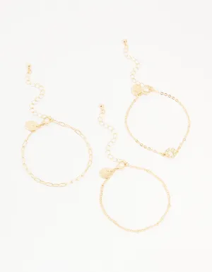 Gold Diamante Circle & Chain Bracelets 3-Pack