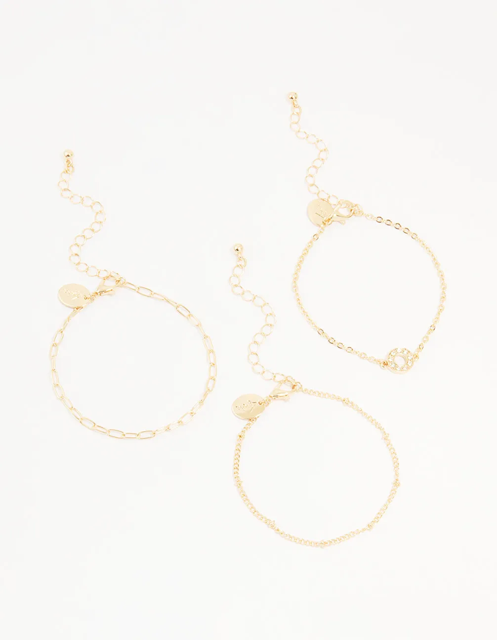 Gold Diamante Circle & Chain Bracelets 3-Pack