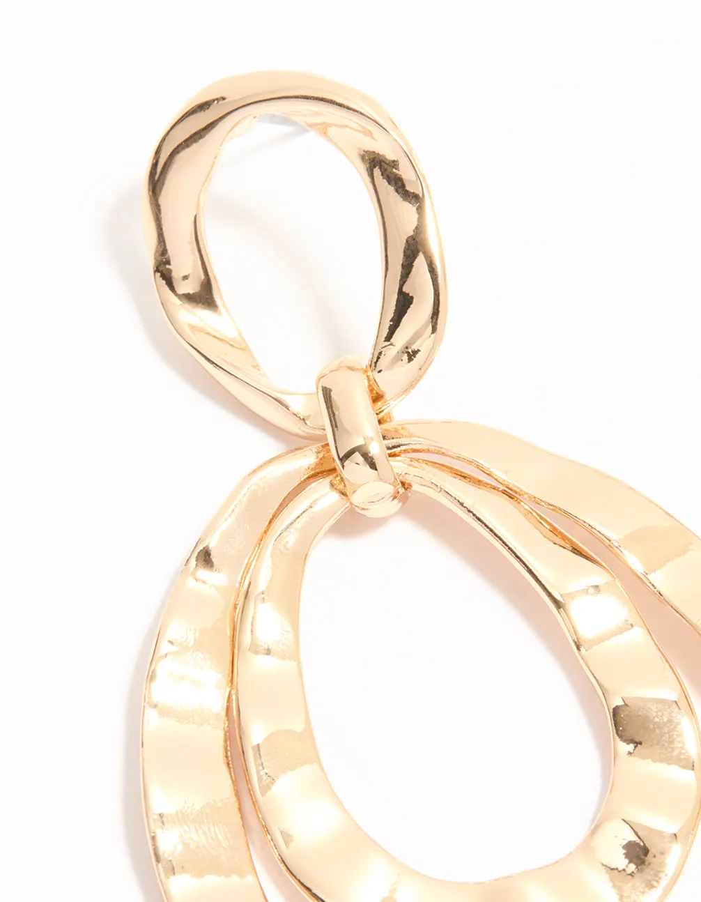 Gold Hammered Circle Drop Earrings