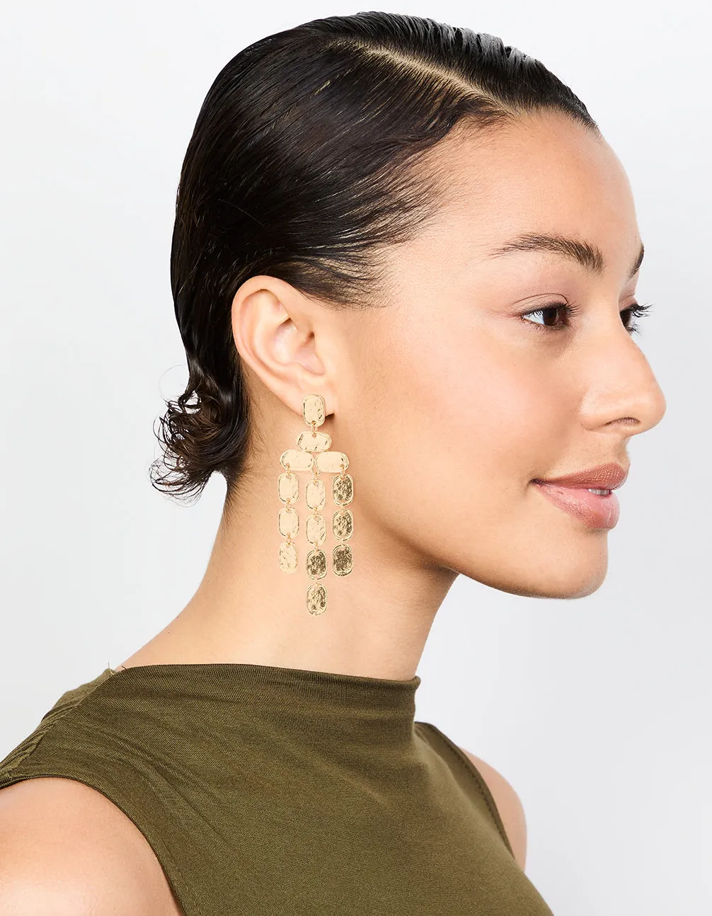 Gold Hammered Drop Earrings