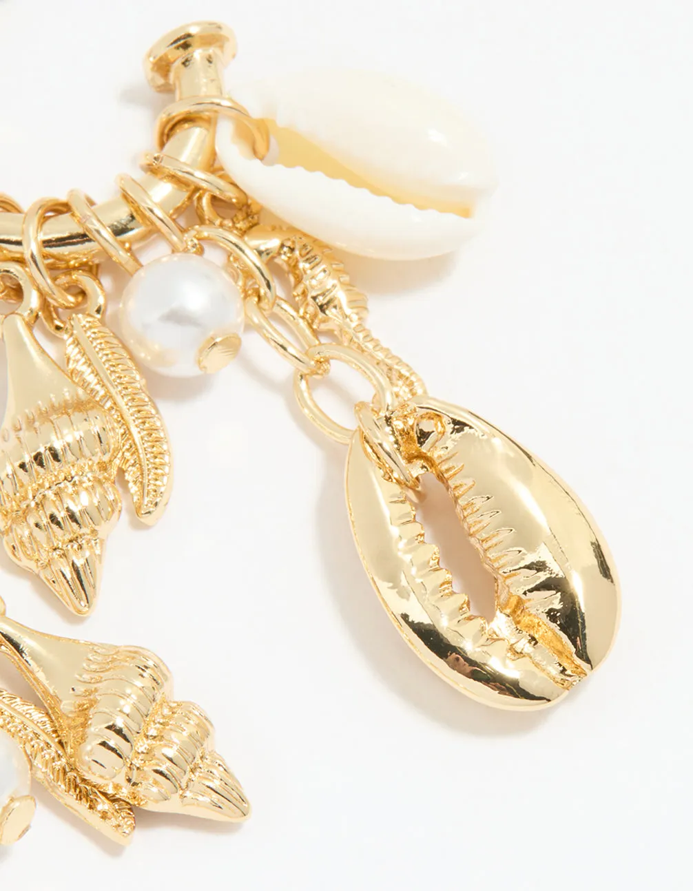 Gold Pearl & Shell Charm Drop Earrings
