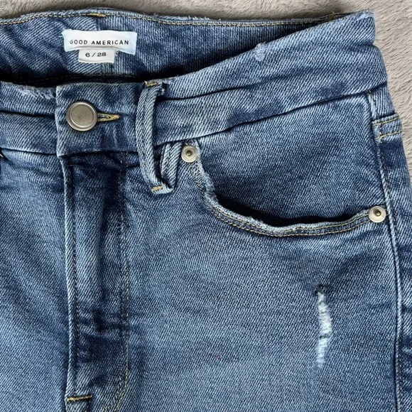 Good American Good Classic Slim Fit Stacked‎ Denim Jeans Women's 6/28 Blue803