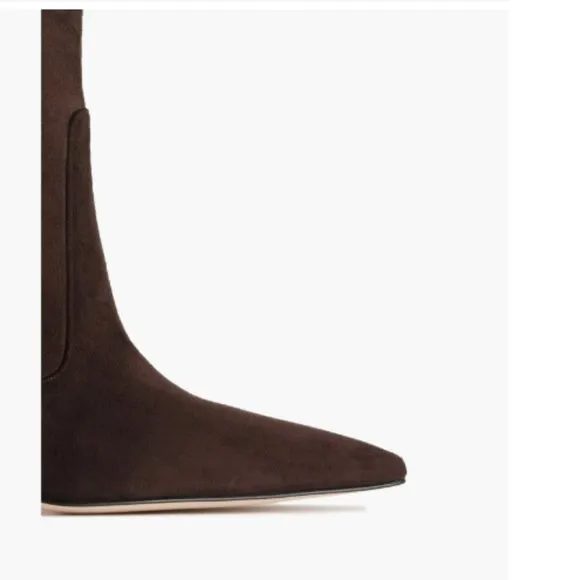 Good American Icon Bootie Suede Chocolate Brown Heeled Pointy NEW NIB