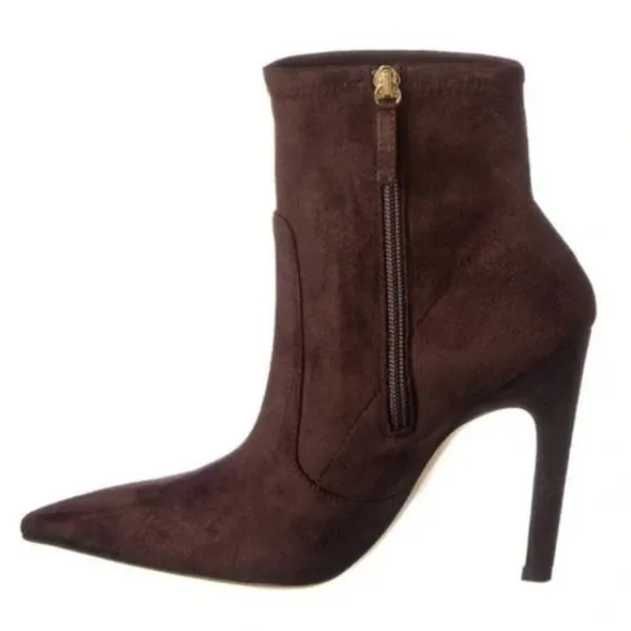 Good American Icon Bootie Suede Chocolate Brown Heeled Pointy NEW NIB