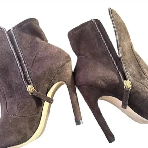 Good American Icon Bootie Suede Chocolate Brown Heeled Pointy NEW NIB