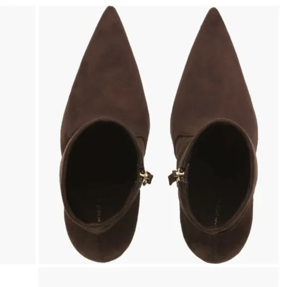 Good American Icon Bootie Suede Chocolate Brown Heeled Pointy NEW NIB