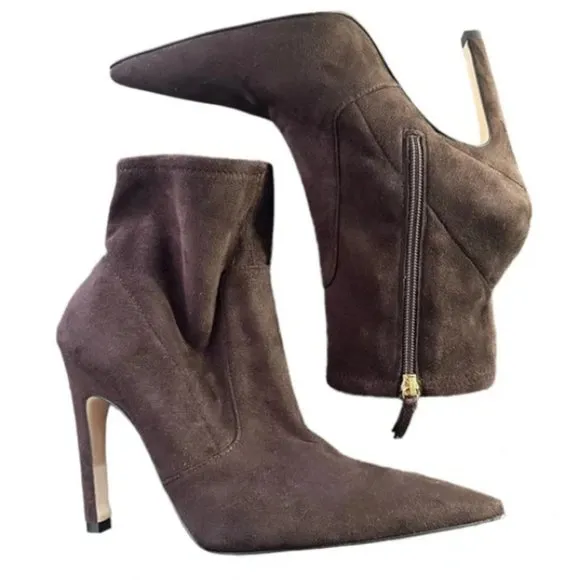 Good American Icon Bootie Suede Chocolate Brown Heeled Pointy NEW NIB