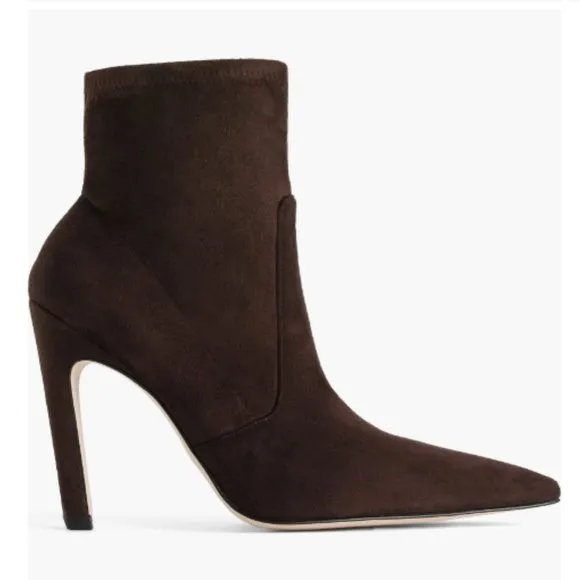 Good American Icon Bootie Suede Chocolate Brown Heeled Pointy NEW NIB