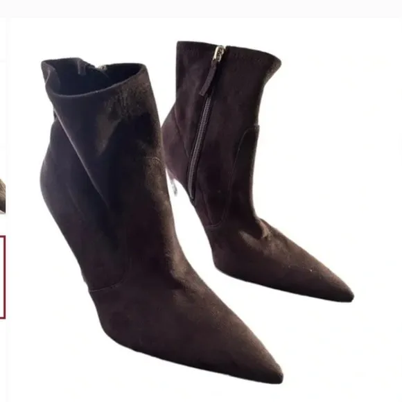 Good American Icon Bootie Suede Chocolate Brown Heeled Pointy NEW NIB